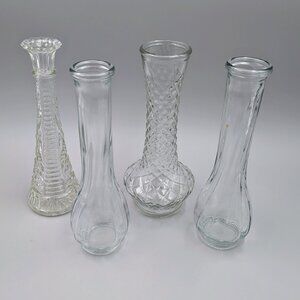 Curated Set of 4 Midcentury Vintage Textured Glass 9" Bud Vases